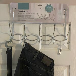 Brookstone Over the Door Hanger 5 Double Hooks Durable Steel Rust Free New